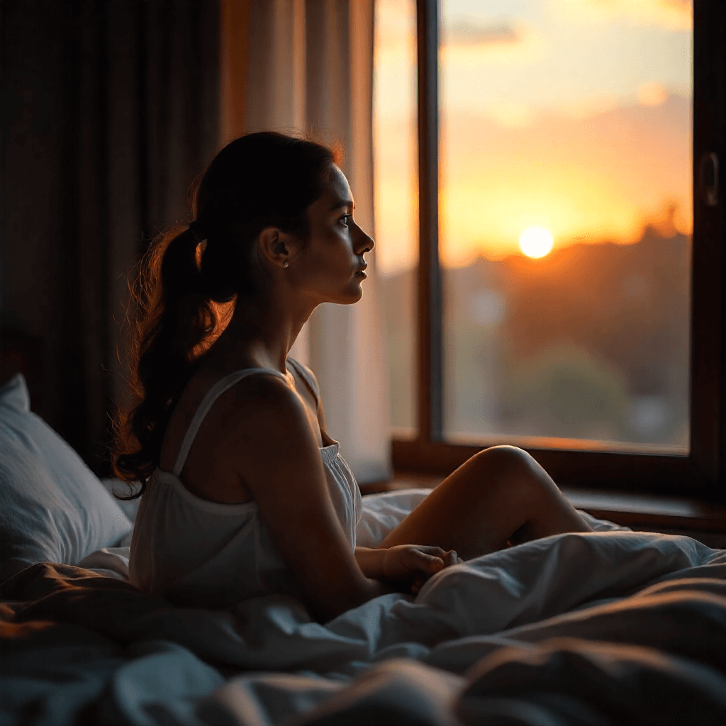 Mujer levantándose despues de un sueño reparador