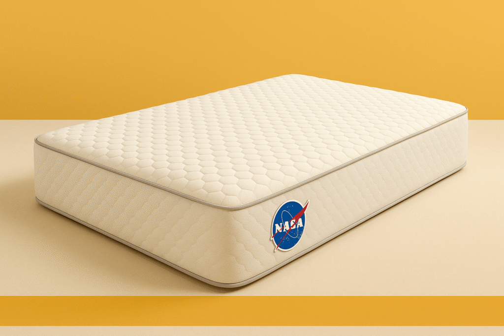 Colchón viscoelástico con tecnología desarrollada por la NASA, mostrando su diseño ergonómico y material de alta calidad para mejorar el descanso